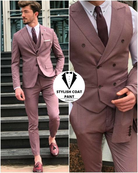 3pic Suit For Men, 3 Pic Suits Man, Suit For Men Stylish, Pink Suit Men, Rosé Suit, Wedding Suit Groom, Suit For Men Wedding, Men Suits Wedding, Mens 3 Piece Suits