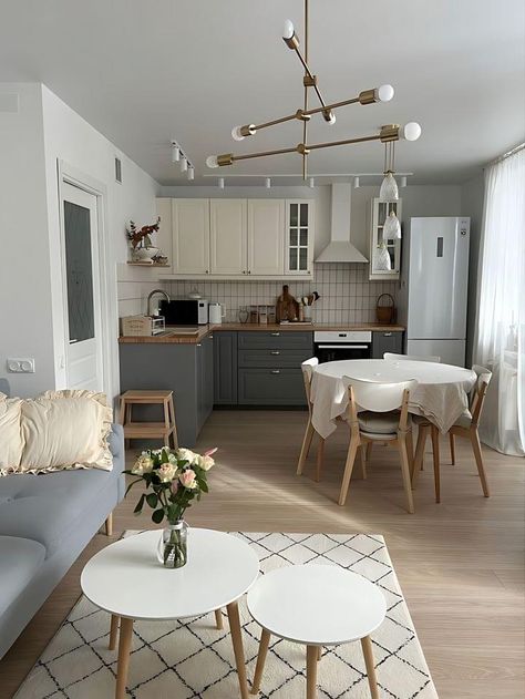 Scandanavian Interiors, Open Plan Kitchen Living Room, Small Apartment Design, Dream Apartment Decor, House Design Kitchen, Home Design Living Room, Apartment Decor Inspiration, Decor Minimalist, Apartment Inspiration