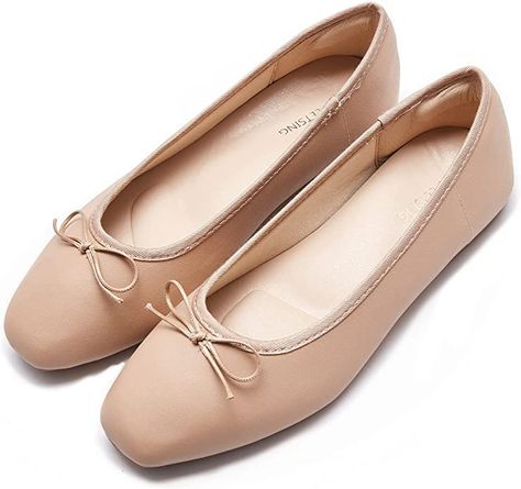 Amazon.com | AFEETSING Women's Round Toe Ballet Flats Comfortable Bow Dressy Flats Shoes for Women (A-Nude, Numeric_8) | Flats Orange Ballet Flats, Dressy Flats Shoes, Black Patent Leather Flats, Coach Loafers, Dressy Flats, Brown Leather Loafers, Ballet Slippers, Navy Shoes, Comfortable Flats