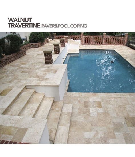 Travertine Pool Decking Pros and Cons Travertine Pool Tile, Pool Deck Tile, Travertine Pool Decking, Travertine Deck, Travertine Patio, Pool Paving, Pool Decking, Travertine Pool Coping, Pool Pavers