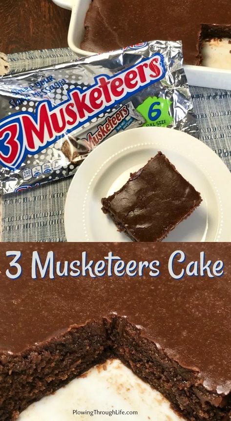 3 Musketeers Cake - Plowing Through Life Recipes Using 3 Musketeers, 3 Musketeers Dessert, 3 Musketeers Cake, 3 Musketeers Recipe, Diner Desserts, 3 Musketeers Candy, Creamy Chocolate Cake, Snickers Fudge, Mounds Cake