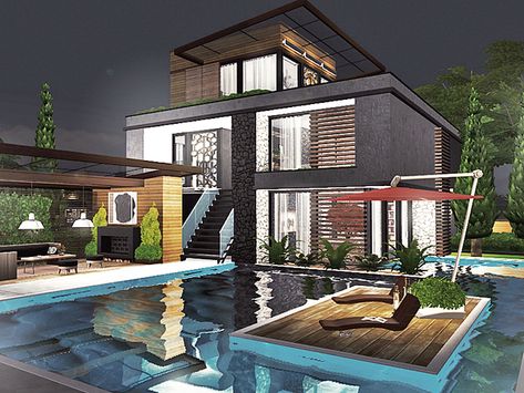 Rirann's Lecia The Sims 4 Houses Ideas Modern, Sim4 Mods, Loft Homes, Game Loft, Sims 4 Modern House, Sims 4 Houses Layout, Lotes The Sims 4, Sims 4 House Plans, Sims 4 House Building