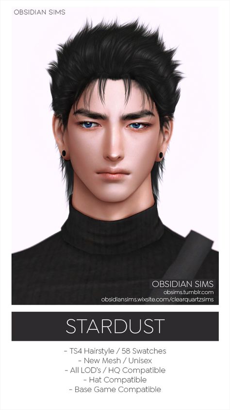 Sims 4 Cc Mullet Hair, Sims 4 Cc Hair Male Short, Obsidian Sims, Very Short Hair Men, Messy Hair Boy, Spikey Hair, Kujo Jotaro, Short Punk Hair, Short Hair For Boys