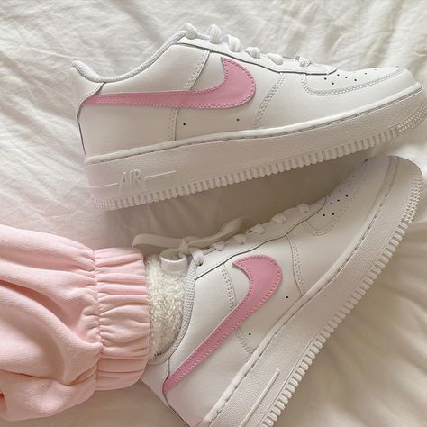 Pink Air Forces, Ellie Costume, Pink Af1, Custom Air Forces, Barbie Sneakers, White Air Forces, Barbie Inspired, Custom Made Shoes, Air Forces