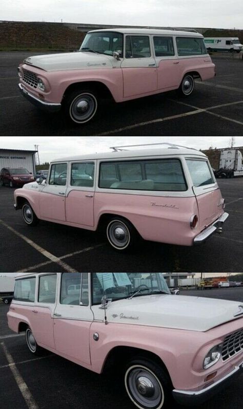 1963 International Travelall (pink) International Travelall, International Scout Ii, Pink Cars, Scout Ii, International Harvester Truck, Utility Truck, International Scout, Old Tires, Awesome Cars