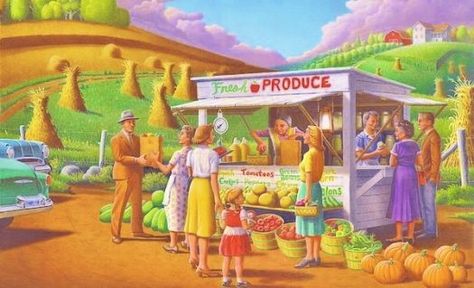 Roadside Produce Stand (60 pieces) Roadside Produce Stand, Produce Farm, Roadside Stand, Produce Stand, Farm Landscape, Americana Art, Couch Throw, Farm Art, The Farmer