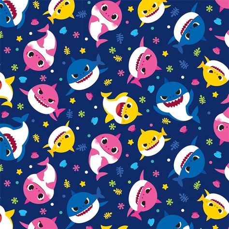 Baby Shark Fabric by the Yard Shark Family Cotton David Textiles BS-0026-0C-1 - Etsy Philippines Shark Background, Glamour Wallpaper, Pink Shark, Ocean Fabric, Shark Family, Shark Pattern, Bottle Cap Images, Dark Blue Background, Yellow And Pink