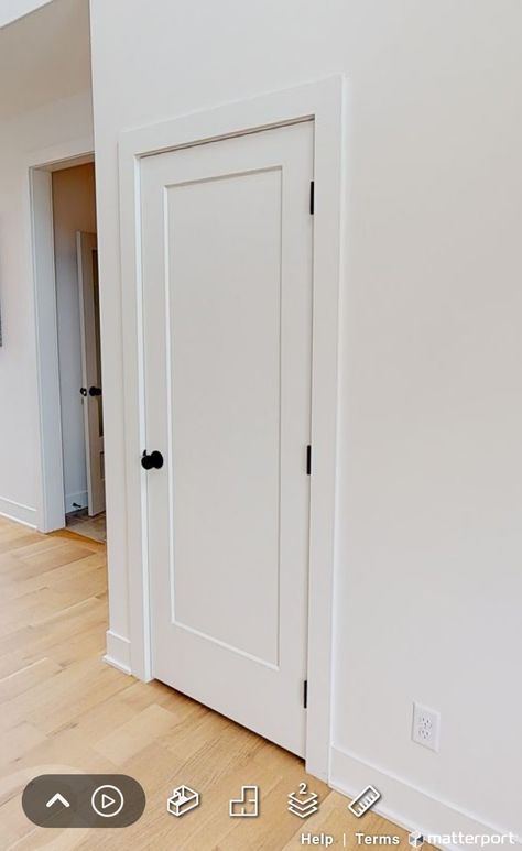 Basic Baseboard Trim, Flat Door Trim Shaker Style, Trim Around Door Frame, Modern Shaker Interior Doors, Modern Farmhouse Bedroom Doors, Thick Door Trim, Door With No Trim, Casing Around Doors, Shaker Door Trim Ideas