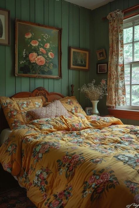 Victorian Inspired Bedroom, Arts And Crafts Bedroom, Cottage Core Bedroom, Vintage Bedroom Ideas, Vintage Inspired Bedroom, Bold Bedroom, Bedroom Ideas Inspiration, Victorian Bedroom, Vintage Bedroom