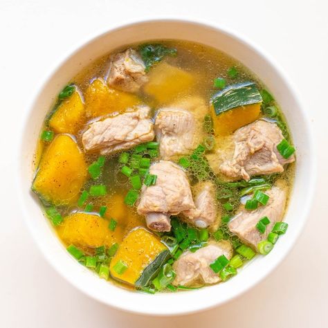 Vietnamese Stuffed Bitter Melon Soup (Canh Khổ Qua Nhồi Thịt) — Vicky Pham Winter Melon Soup, Soup With Pork, Kabocha Squash Soup, Rib Soup, Melon Soup, Vietnamese Soup, Vietnamese Pork, Pork Soup, Kabocha Squash