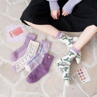 Thick Embroidery, Hanbok Traditional, Thick Wool Socks, Cheap Socks, Socks Packaging, Korean Socks, Sock Style, Purple Themes, Women Crew Socks