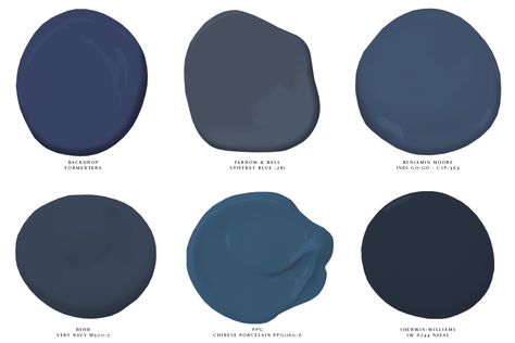 The best paint colors for Pantone's 2020 Color of the Year; FORMENTERA BY BACKDROP  STIFFKEY BLUE NO. 281 BY FARROW & BALL  INDI GO-GO CSP-565 BY BENJAMIN MOORE  VERY NAVY M500-7 BY BEHR  CHINESE PORCELAIN PPG1160-6, PPG’S 2020 COLOR OF THE YEAR  SW6244 NAVAL, SHERWIN-WILLIAMS’ 2020 COLOR OF THE YEAR #bluepaintcolor #bestbluepaints #housepaint #paintcolor #navybluepaint #darkbluepaint Benjamin Moore Indi Go Go, Farrow And Ball Navy Paint, Best Navy Blue Paint Colors Behr, Farrow And Ball Navy, Stiffkey Blue Farrow And Ball, Farrow And Ball Drawing Room Blue, Farrow And Ball Stiffkey Blue, Dark Blue Paint Color, Classic Blue Wedding