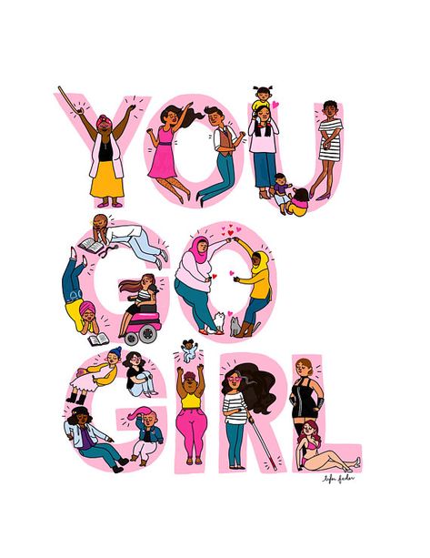 You Go Girl illustrated print, tote, tee, and more by Tyler Feder of Roaring Softly Girls Support Girls, Go Girl, Strong Mom, You Go Girl, Wonder Women, Feminist Art, Dc Comic, Girls Prints, Hand Illustration