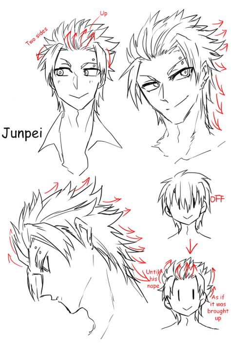 How To Draw Spiky Hair Anime, Slicked Back Hair Reference Drawing, Spikey Hair Drawings, Spiky Hair Drawing, Boy Hair Drawing, Anime Hairstyle, Anime Drawings For Beginners, Cartoon Tutorial, Body Part Drawing