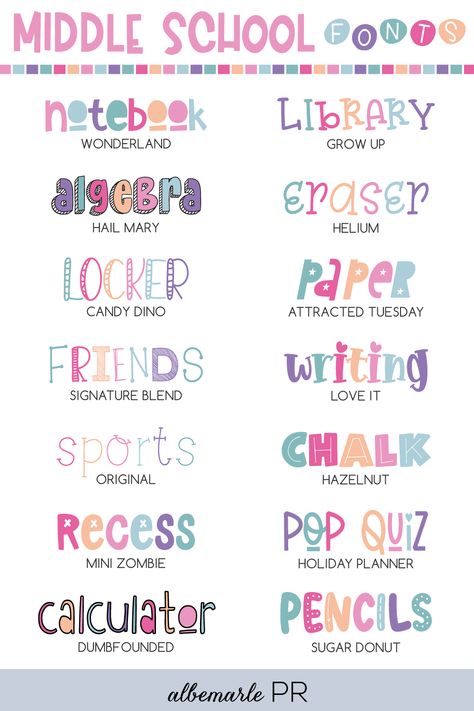 Back to school fonts for middle school Fonts For School Projects, Cute Hand Lettering Fonts, Teacher Fonts Canva, Fonts To Write In, Cricut Back To School Projects, Free Teacher Fonts, Fonts For Teachers, Teacher Fonts, Letters Tattoo