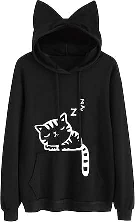 Sweat Noir, Cat Hoodie, Kangaroo Pocket Hoodie, Pocket Hoodie, Sweatshirt Outfit, Round Neck Sweaters, Warm Sweaters, Novelty Print, Hoodie Girl