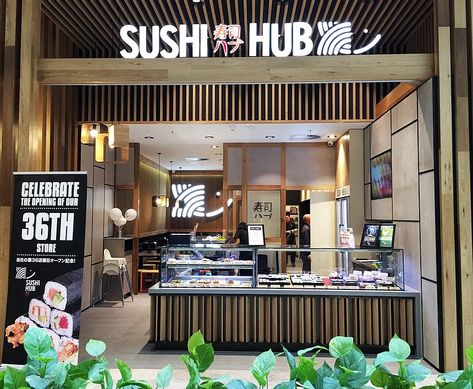 Sushi Restaurant Design Interior, Sushi Store Design, Modern Sushi Restaurant Design, Sushi Kitchen Design, Sushi Bar Design, Sushi Store, Sushi Take Out, Sushi Cafe, Sushi Express