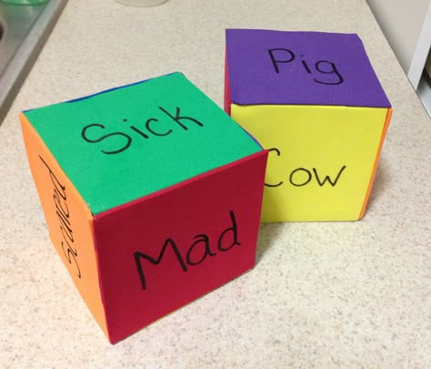 Kids game. They roll the dice then have to act out the animal with that feeling… Homemade Dice, Giant Dice, Drama For Kids, Theatre Games, Drama Activities, Indoor Recess, Drama Games, Drama Ideas, Roll The Dice