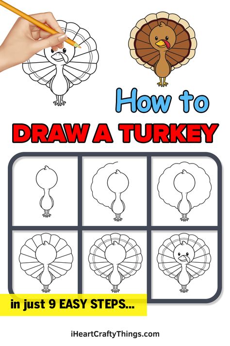 Draw A Turkey For Kids, Draw A Turkey, Turkey Drawing Easy Step By Step, Turkey Drawing Easy, Draw Turkey Easy, Turkey Doodle, Cartoon Turkey Drawing Easy, Cute Turkey Drawing, Turkey Sketch Easy