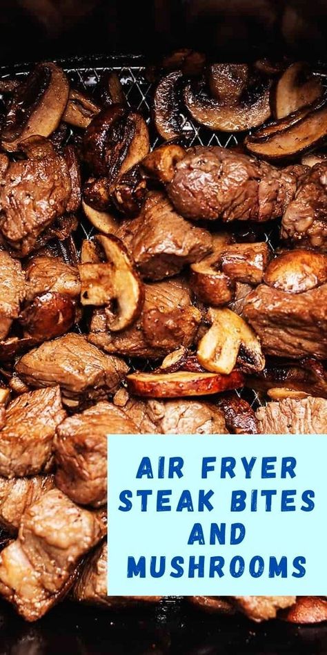 Steak Bites And Mushrooms, Well Done Steak, Steak Healthy, Air Fryer Steak Bites, Air Fry Steak, Grilling Steaks, Steak Skewers, Grilling Steak, Healthy Steak