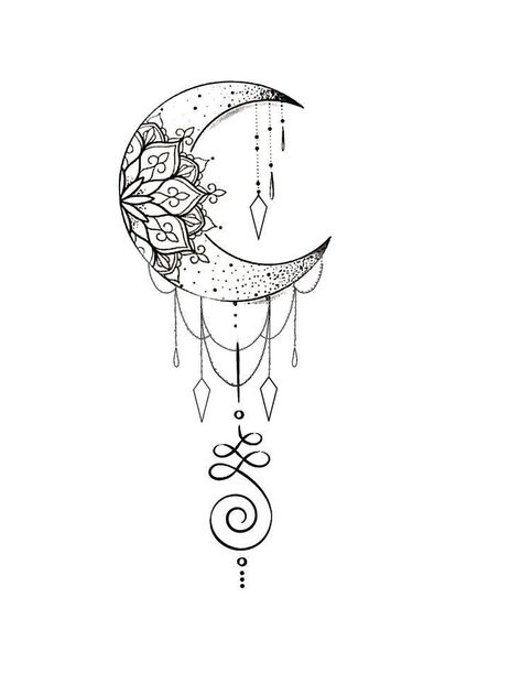 Moon Chandelier Tattoo, Moon Tattoo Feminine, Moon Tattoo Stencil, Chandelier Tattoo, Mandala Thigh Tattoo, Luna Tattoo, Dream Catcher Tattoo Design, Astrology Tattoo, Moon Tattoo Designs