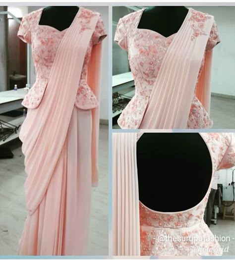 Paper Saree Blouse Designs, Peplum Blouse Indian Saree, Long Blouse For Saree, Long Blouse Designs Saree Full Sleeves, Long Blouses For Sarees, Designer Saree Blouse Patterns Party Wear, Long Blouse Designs Latest, Trendy Blouse Designs Saree, Western Blouse Designs