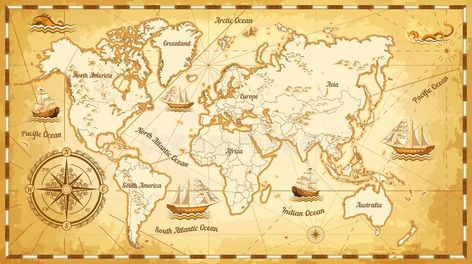 Ancient world map ships and continents compass marine navigation. Marine navigat #Sponsored , #AD, #Sponsored, #map, #Ancient, #continents, #ships Ancient Paper, Compass Vector, Ancient World Maps, Pirate Treasure Maps, Map Compass, Canvas Art Decor, Map Canvas Art, Map Background, World Map Art