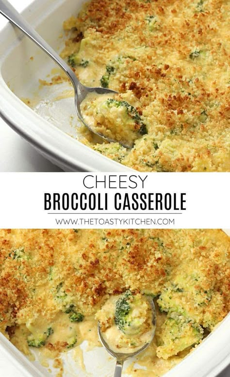 Cheesy broccoli casserole recipe by The Toasty Kitchen. Cheesy broccoli casserole is made with tender cooked broccoli and homemade cheese sauce, topped with a buttery panko crust. An easy holiday side dish to make from scratch! #broccolicasserole #Broccoli #cheesybroccolicasserole #cheesy #cheese #thanksgiving #sidedish #christmas #recipe #homemade #fromscratch Homemade Cheddar Cheese, Broccoli And Cheese Recipe, Casserole Broccoli, Thanksgiving Sidedish, Broccoli Cheddar Casserole, Thanksgiving Vegetables Side Dishes, Casserole Thanksgiving, Broccoli Casserole Recipe, Cooked Broccoli