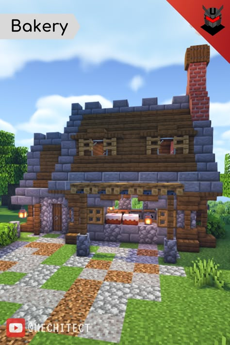 Medieval Bakery, Minecraft Bakery, Minecraft Medieval Village, Minecraft Roof, Minecraft Medieval House, Minecraft Town, Minecraft Shops, Rumah Minecraft Sederhana, Minecraft Structures