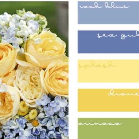 Blue and yellow Blue Hydrangeas, Yellow Bedroom, Old Farm Houses, Color Palate, Design Seeds, Trik Fotografi, Colour Schemes, Photo Card, Color Pallets