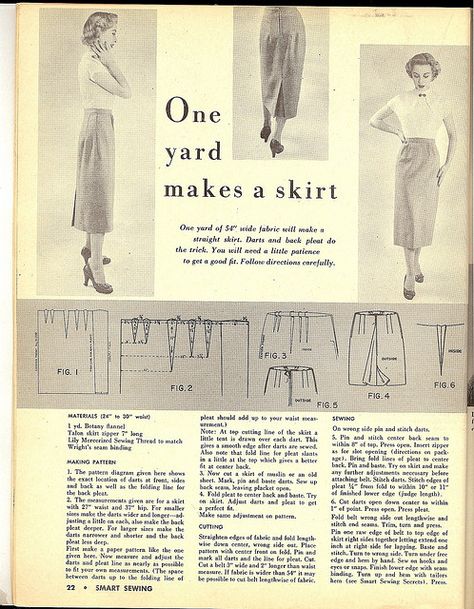 1954 1 yd skirt by blueprairie, via Flickr Vintage Sewing Patterns Free, Sewing Journal, 1950s Clothing, Historical Sewing, Easy Clothing, Historical Costuming, Making Clothes, Sewing Essentials, Creative Pattern