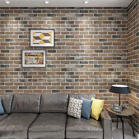 Amazon.com: Art3d 10-Pack 52.5 Sq.Ft Faux Brick 3D Wall Panels Peel and Stick in Gray Brown, Self Adhesive Waterproof Foam Wallpaper for Bedroom, Bathroom, Kitchen : Tools & Home Improvement Peel And Stick Shiplap, Industrial Style Living Room, Metal Bookshelf, Brick Paneling, Furniture Design Chair, Wallpaper Interior, Reclaimed Wood Coffee Table, Wood Mosaic, Faux Brick