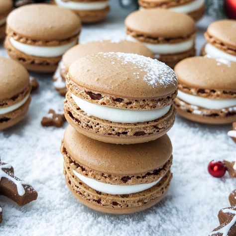 Gingerbread Macarons - SavorySplash Gingerbread Macarons, Holiday Macarons, Gingerbread Spice, Christmas Macarons, Macaron Recipe, Steaming Cup, Cozy Season, Recipes Christmas, Cookies Recipes