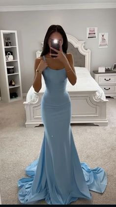 Prom Dresses For Flat Chested, Powder Blue Dress Outfit, Prom Dresses Blue Light, Basic Prom Dresses, Light Blue Sparkly Prom Dresses, Date Night Dress Ideas, Prom Blue Dress, Light Blue Dress Outfit, Winter Formal Dresses Long