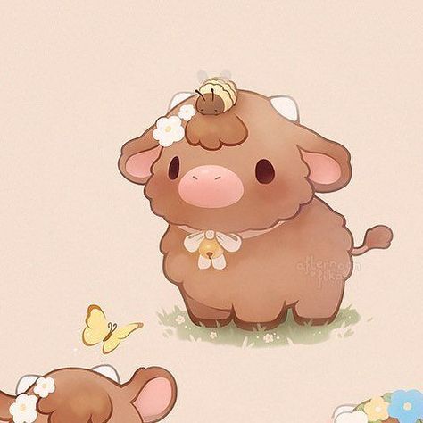 Cute Highland Cow Drawing, Kawaii Cow Drawing, Cow Illustration, Cute Highland Cow, Kawaii Drawing, Cow Drawing, Fluffy Cows, Highland Cattle, Cow Painting