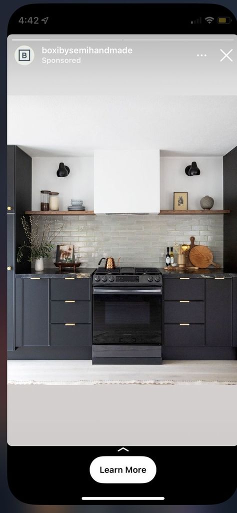 Kitchen Island With Cooktop, Floating Shelf Kitchen, Floating Kitchen Shelves, Range Wall, Kitchen Vent Hood, Kitchen Vent, Above Cabinets, Floating Shelves Kitchen, Black Kitchen Cabinets