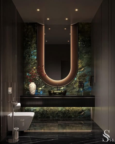 Luxury Powder Room, Toilet Design Modern, Tranquil Bathroom, Luxury Bathroom Interior, Modern Luxury Bathroom, Guest Bedroom Design, Washbasin Design, Washroom Design, Bathroom Design Decor