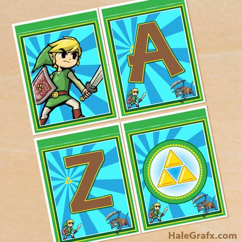 Zelda Discord Banner, Zelda Alphabet, Legend Of Zelda Banner, Zelda Printables, Zelda Nursery, Nintendo Party, Zelda Party, Alphabet Banner, Zelda Birthday