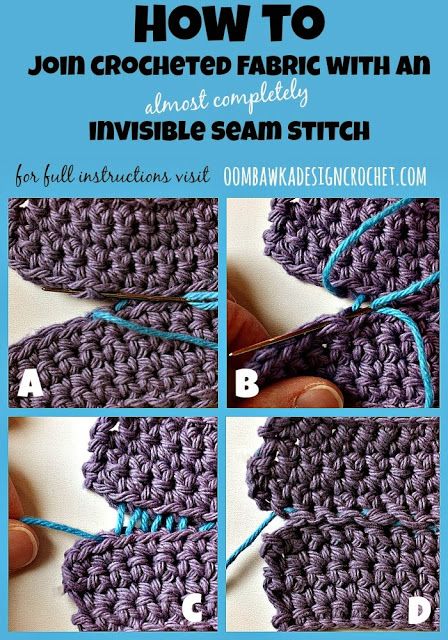 One of my favourite ways to join two pieces of crocheted fabric together is with an invisible seam stitch. I have also seen variations of this stitch referred to as a mattress stitch and a ladder s... Connect Crochet Pieces, How To Connect Two Crochet Pieces, How To Do Crochet Stitches, Connecting Crochet Pieces, How To Connect Crochet Pieces, Joining Crochet, Crocheting Tips, Seam Stitch, Knitting Hacks