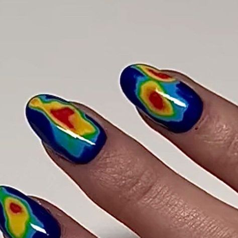 Womenswear on Instagram: "@aminachelloug - Thermal nails ☢️🧪 __________________ 📸Source: @aminachelloug _________________ Follow: @traffygirls Follow: @traffygirls" Heat Thermal Nails, Heat Sensor Nails, Heat Nails Designs, Tornado Nails Design, Thermal Nails Short, Volcano Nail Art, Two Hand Color Nails, Vapor Wave Nails, Lava Lamp Nails Short