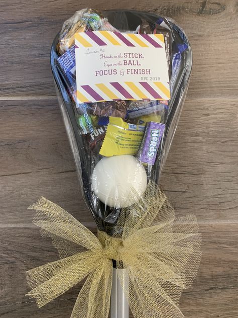 Lacrosse Candy-Filled Stick Lacrosse Snack Ideas, Lacrosse Bouquet, Lacrosse Stick Flower Bouquet, Lacrosse Birthday Party Ideas, Lacrosse Coach Gifts Ideas, Lacrosse Themed Party, Senior Night Lacrosse, Lacrosse Senior Night Gifts, Senior Night Lacrosse Ideas