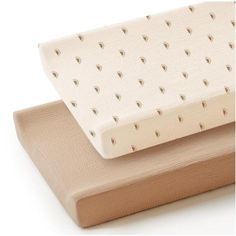 Amazon.com: Konssy 2 Pack Muslin Changing Pad Cover for Baby Girls Boys 100% Cotton Fitted Diaper Changing Table Cover Set, Soft Changing Pad Sheets (Camel, Sun) : Baby Diaper Changing Table, Changing Pad Cover, Changing Pad, Camel Color, Pad Cover, Amazon Com, Nursery Ideas, Table Cover, Changing Table