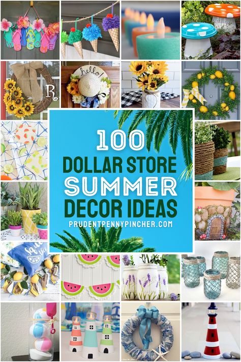 Add a splash of summer color to your home decor on a budget with these dollar store DIY summer decor ideas. From DIY summer wreaths to DIY summer centerpieces, there are plenty of bright summer dollar tree crafts for your home to choose from. Summer Decor Ideas, Cheap Flower Pots, Diy Summer Decor, Crafts Summer, Summer Centerpieces, Diy Summer Crafts, Summer Mantle, Summer Deco, Dollar Store Diy Projects