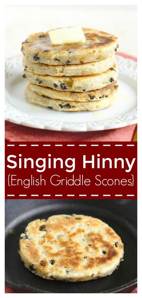 English Singing Hinnies (Griddle Scones) - A delicious breakfast treat! A scone-like dough grilled on a skillet until golden brown and crispy.  Singing Hinny Recipe | British Breakfast Recipe | British Recipe #british #breakfast #recipe #easyrecipe Singing Hinnies, British Breakfast Recipes, Griddle Scones, British Breakfast, British Foods, Savory Baking, British Cooking, British Recipes, Pinterest Food