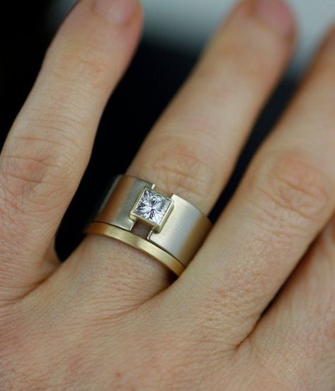 Wide Band Wedding Ring, Wide Band Engagement Ring, Wide Wedding Bands, Engagement Rings Princess, Engagement Ring Rose Gold, Modern Engagement Rings, Princess Cut Rings, Princess Cut Engagement Rings, Lunar Eclipse