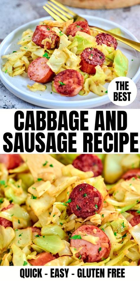 Learn how to make the best cabbage and sausage recipe that is super quick and easy to whip up in under 30 minutes. Made from inexpensive ingredients, this recipe is delicious and loaded with flavor. Cabbage And Smoked Sausage Recipes, Cabbage Sausage Recipes, Cabbage Recipes With Sausage, Ham And Cabbage Recipe, Cabbage And Smoked Sausage, Sausage Skillet Recipe, Sausage And Cabbage, Ham And Cabbage, Boiled Cabbage