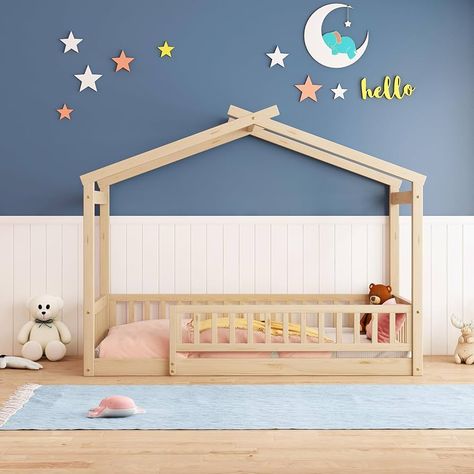 Amazon.com: Bellemave Full Size Montessori Floor Bed, Wood House Bed Frame, House Floor Bed for Kids, Montessori Floor Bed with Fence, Playhouse for Kids, Natural : Home & Kitchen Twin House Bed, Montessori House Bed, House Bed Frame, Montessori House, Trundle Bed With Storage, Playhouse Bed, Floor Bed Frame, House Frame Bed, Montessori Bed