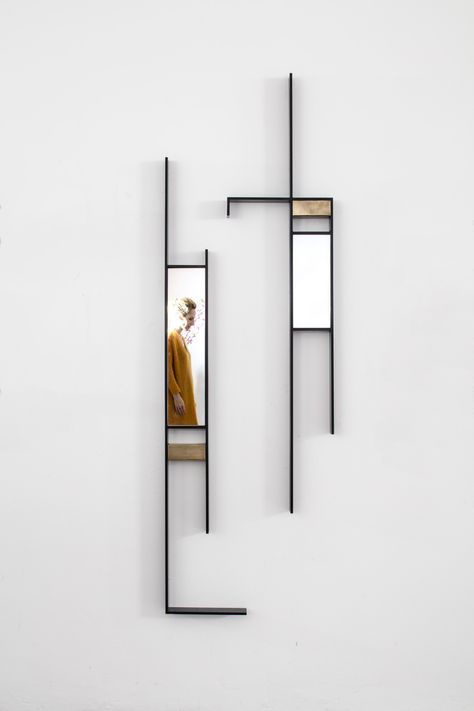 Lines Mirror - object - designed by Irene Goldberg & Pitsou Kedem - photography Amit Geron - www.baranowitz-goldberg.com Metal Objects Design, Mirror Shelves, Pitsou Kedem, Metal Objects, Metal Furniture Design, Wall Shelves Design, Mirror Bathroom, Interior Wall Decor, Wall Decor Ideas