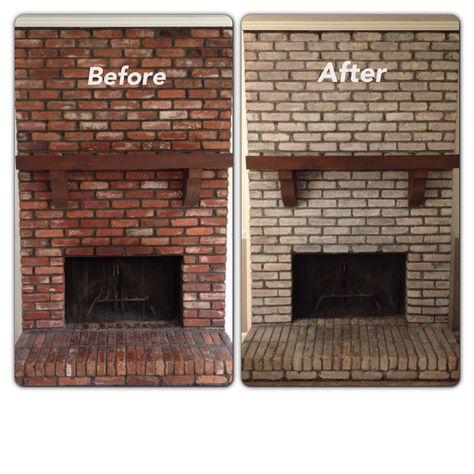 Chimenea Brick Update Fireplace Makeovers, How To Paint A Fireplace Brick Walls, Fireplace Red Brick Makeover, Paint My Fireplace Bricks, Brick Fireplace Accent Wall Color, Brick Chimney Paint Ideas, Paint Brick Interior Wall, Redoing A Fireplace Ideas, Limewash Brick Fireplace Living Rooms