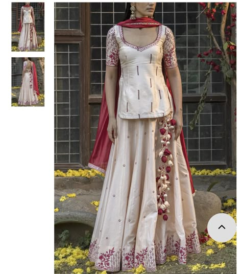 White Lehenga Combination, Off White Lehenga Combination, Lehenga Combination, Chadar Mekhela, Combination With Pink, Off White Lehenga, Haldi Dress Ideas, Marriage Clothes, Long Skirt Top Designs